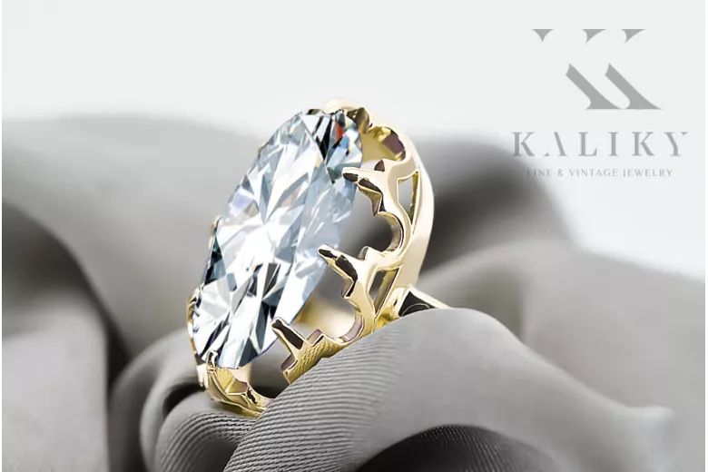 Циркон 14-кв Желтое золото Кольцо Винтаж стиль vrc253y